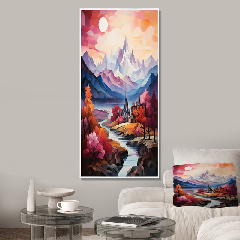 Paysage romantique majestueux 2, Cadre flottant blanc, H 40 po x l 30 po