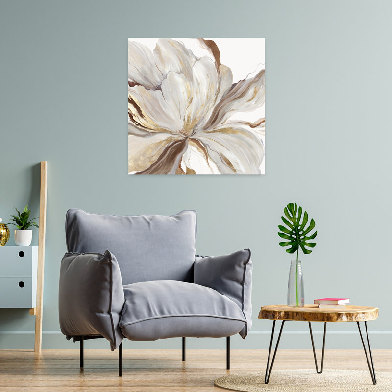 Art floral contemporain abstrait avec papillon II, H 24 po x l 24 po