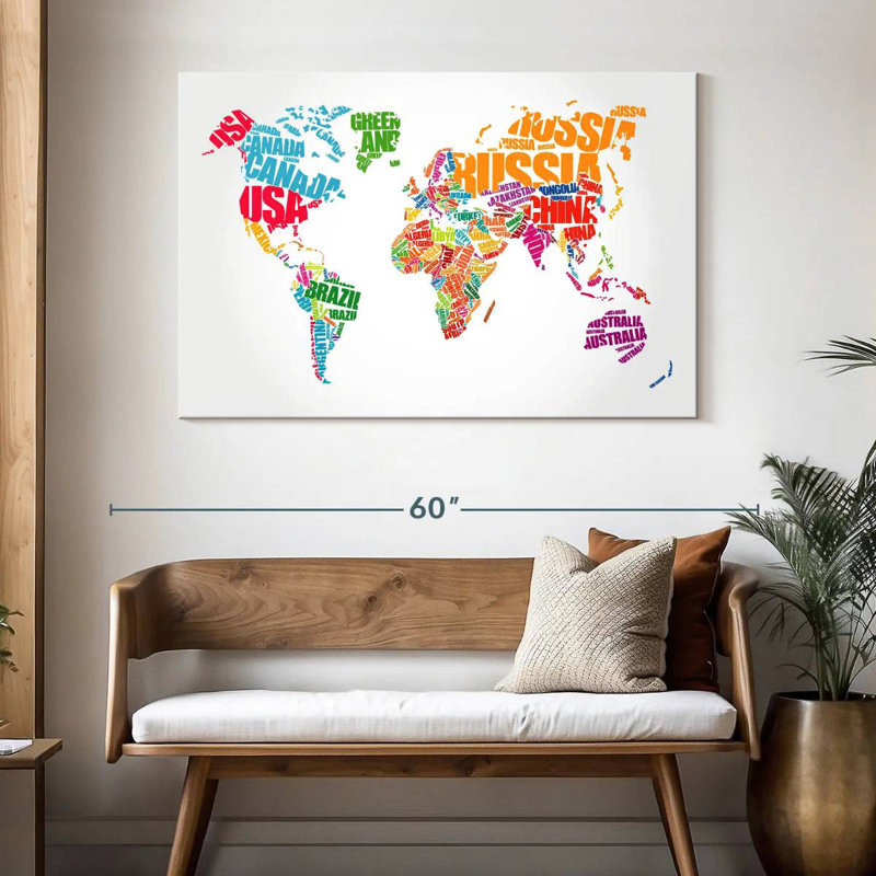Aliaz Typography World Map, 32" H x 48" W