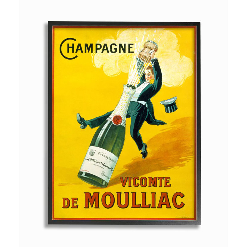 Champagne Vicomte de Moulliac Pop par Marcus Jules - impression d'art graphique, Giclée encadrée noir minuit