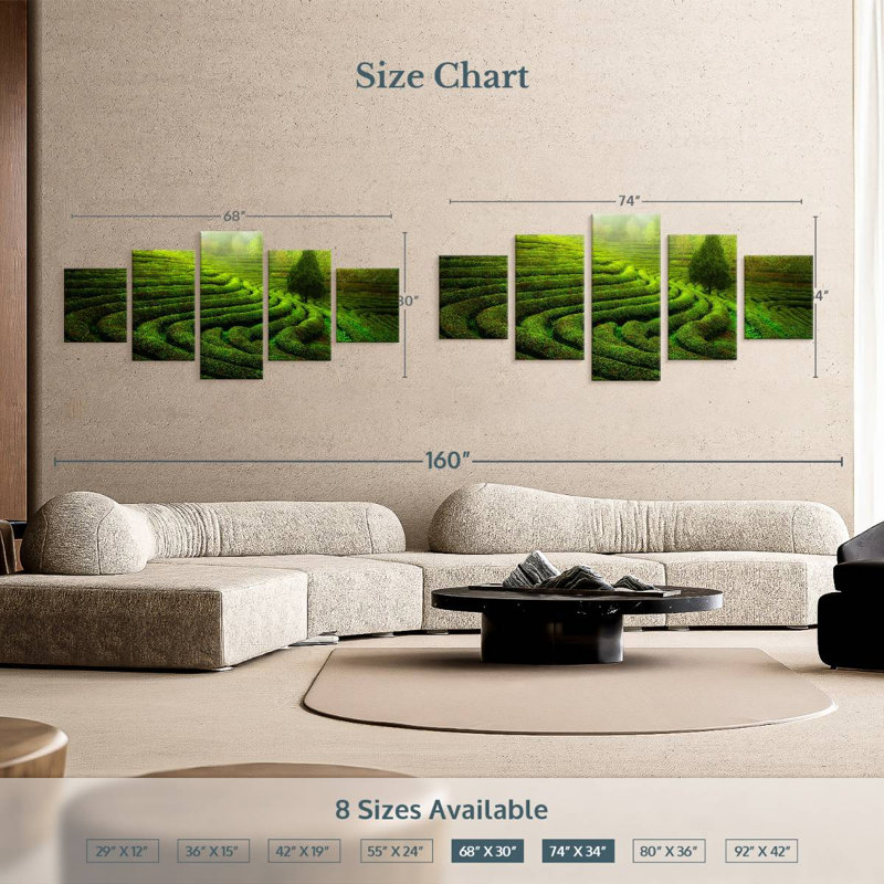 Arbre dans un champ vert, H 12 po x l 29 po