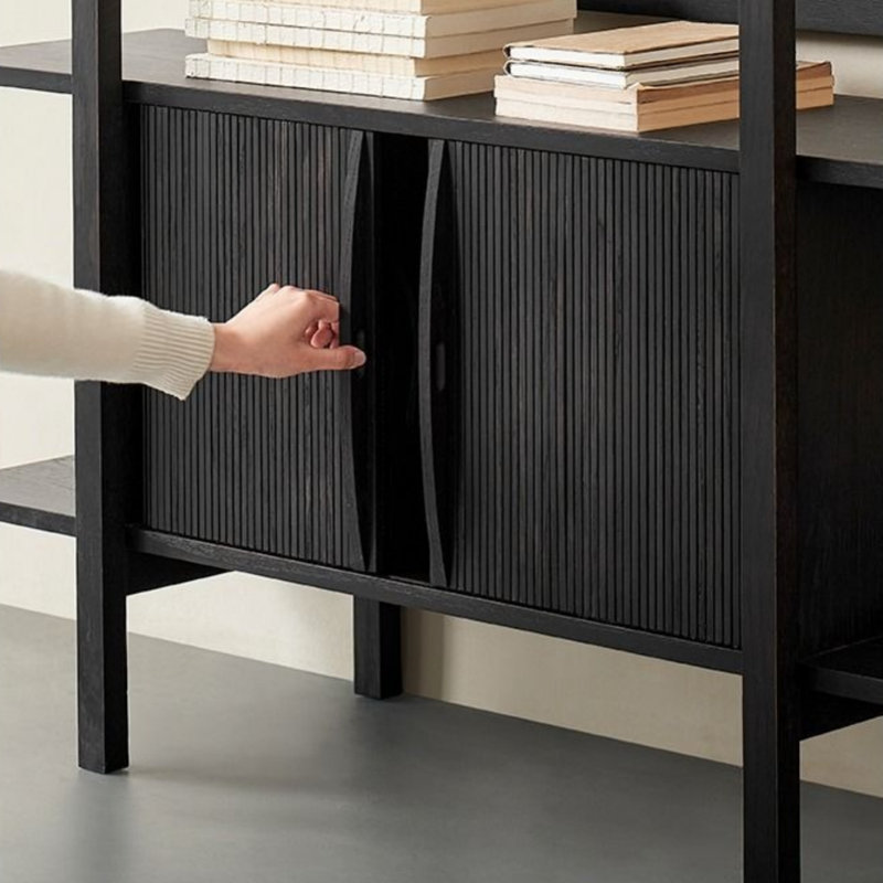 Modern Minimalist Black Solid Wood Display Cabinet