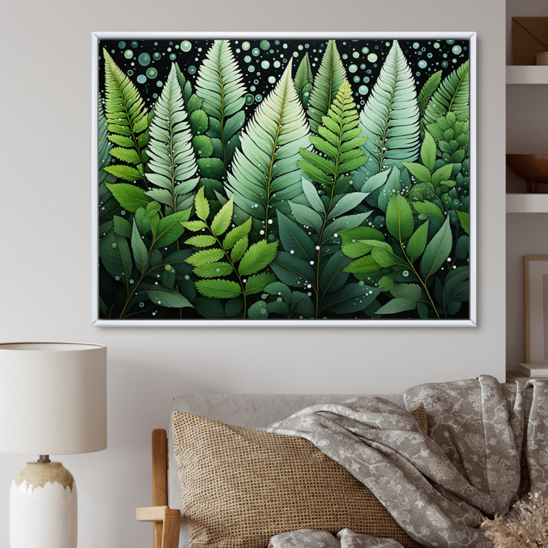 " Ferns Plant Whispering Fronds II ", H 30 po x l 40 po x P 1,5 po, Cadre flottant blanc