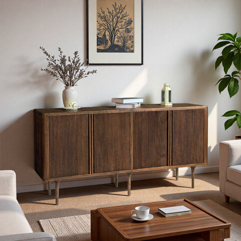 Buffet simple à quatre portes, H 31,5 po x l 55,12 po x P 17,72 po, Noyer
