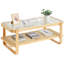 Table basse en rotin, table basse de rangement moderne bohème de 114 cm avec pieds en bois naturel, table basse rectangulaire en rotin tressé et bois avec plateau en verre trempé, idéale pour la chambre et les petits espaces, conçue pour le salon.