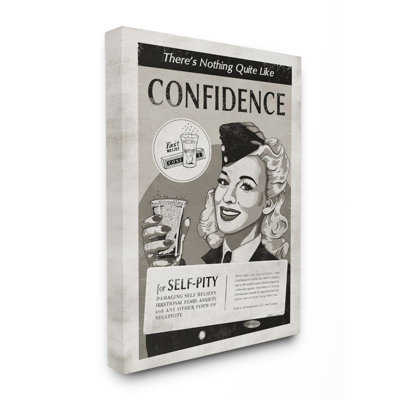 Confidence Vintage Comic Book Black And White Design by Ester Kay - Single Picture Frame Graphic Art on Canvas