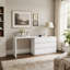 Commode blanche à 6 tiroirs avec plateau allongé et design sans poignées, idéale pour coiffeuse et chambre à coucher.