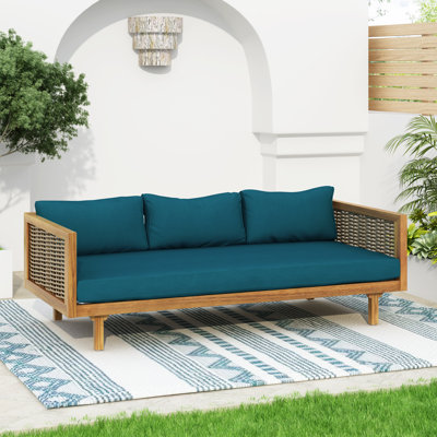 CLAREMONT 3 Seater Daybed with Rattan Arms and Water-Resistant Cushions for Outdoor Relaxation