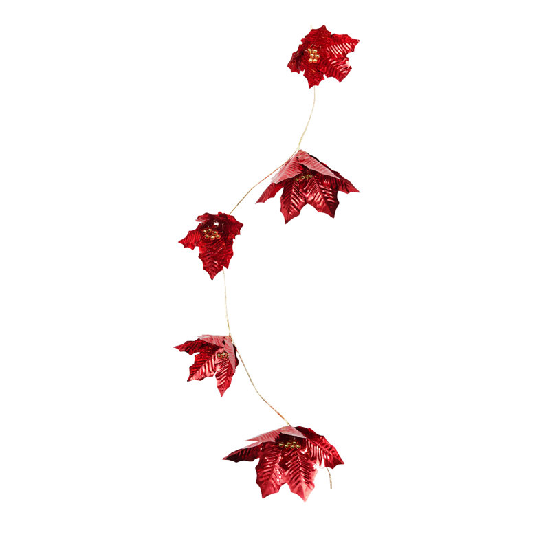 Red Poinsettia Garland with Gold Bead Accents