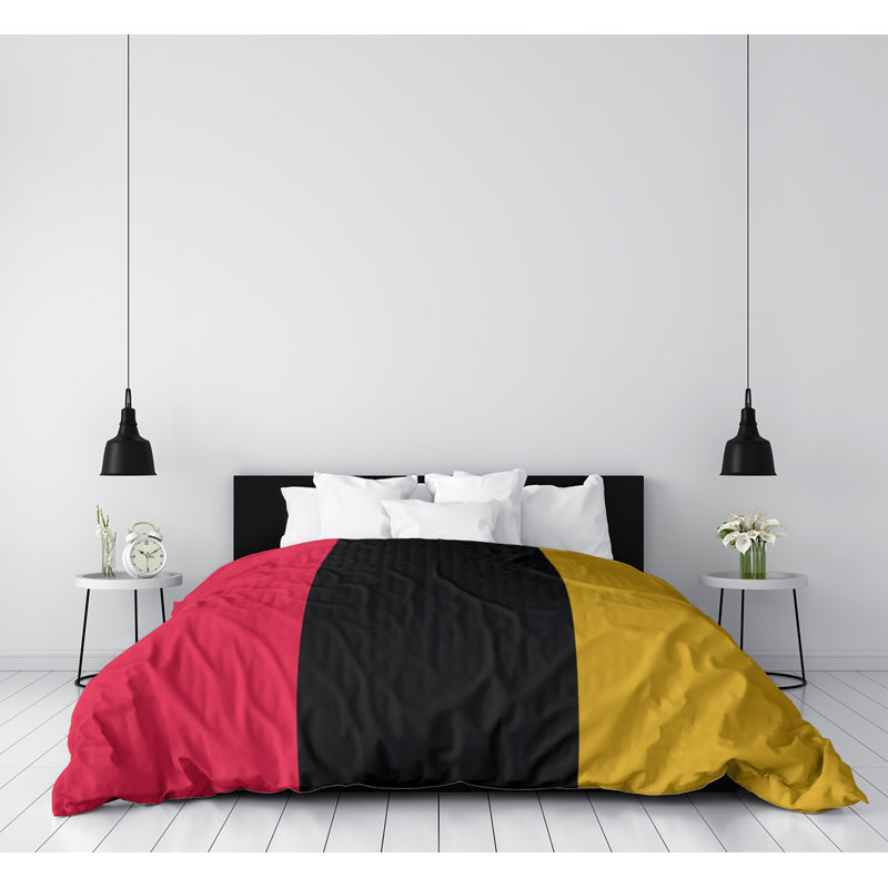  Housse de couette simple réversible, Polyester brossé, Housse de couette simple TG, Noir / Rouge