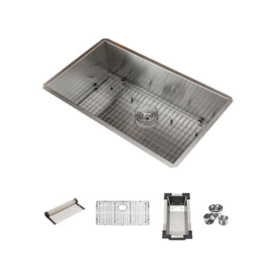 KBFmore 32 Inch Single Bowl Stainless Steel Handmade Kitchen Sink with 5 Pieces Sink Accessories -  OS32SSGRC