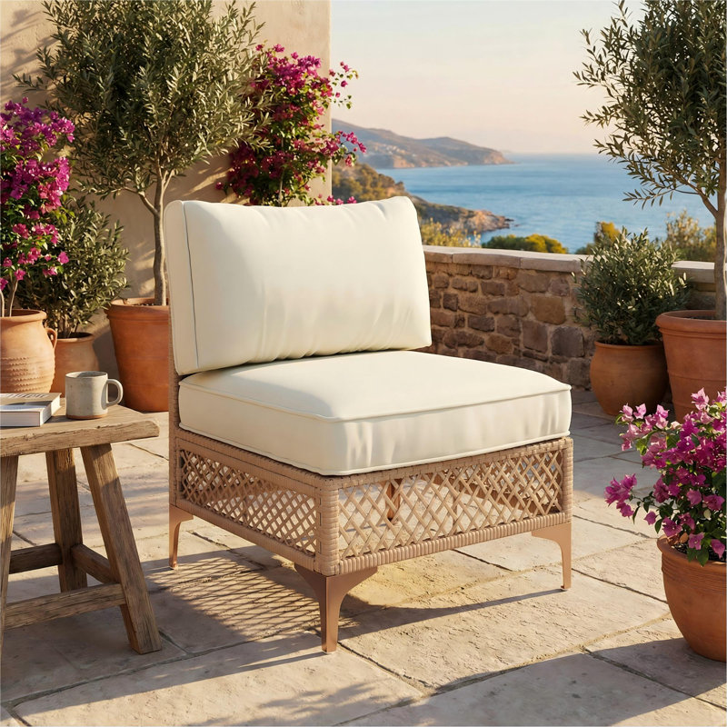 2-piece Premium Wicker Patio Armless Chairs, Brown, Beige
