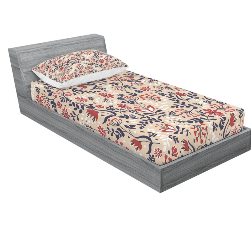 Microfiber Floral Sheet Set, Twin Sheet Set + Fitted Sheet + 1 Pillowcase, Beige/Black/Red Floral