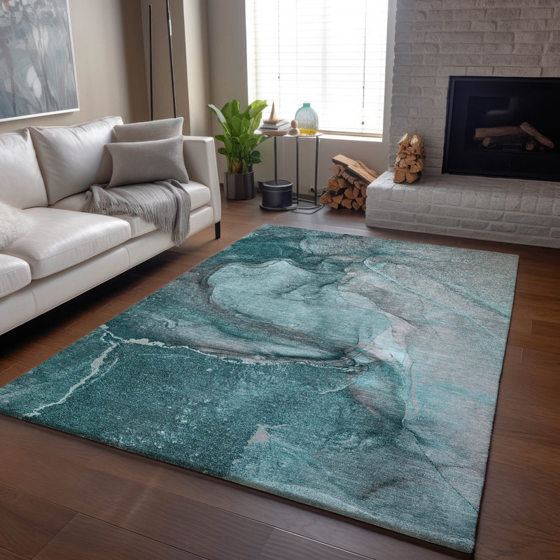 Tapis bleu sarcelle de qualité supérieure lavable à la machine Cerrito AMF524, Rectangle 2 pi 6 po x 3 pi 10 po