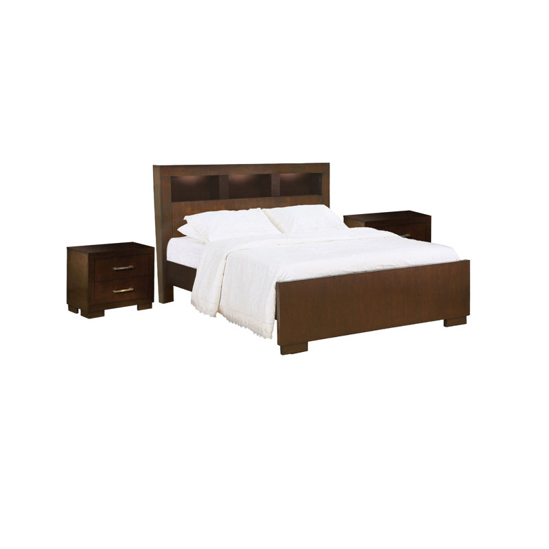 Ensemble de chambre pour très grand lit, brun, nickel argenté, 3 pièces avec 2 tables de chevet