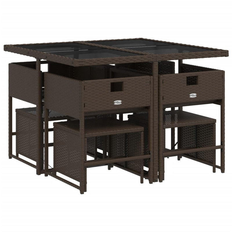 Ensemble repas 9 pièces avec coussins en rotin gris Hokku Designs, Beige, Brun