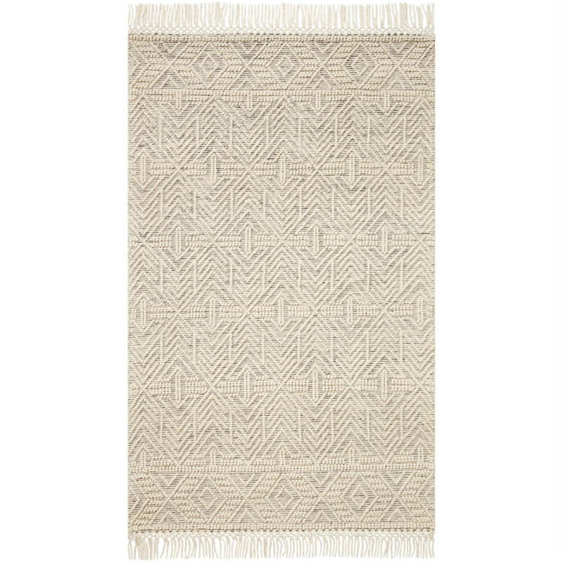 Tapis géométrique beige en coton fabriqué à la main Gault, Rectangle 2 pi 3 po x 3 pi 9 po