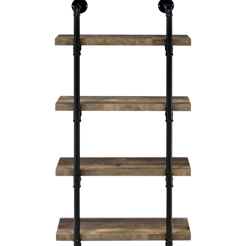 Rustic Black And Brown 4 Wall Shelf For Office Storage Display Mounted In Tone Use, 45.51" H x 23.42" W