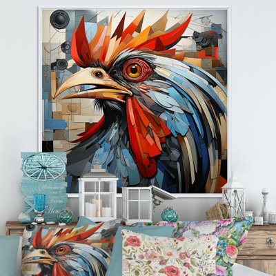 «Cubic Colorful Rooster Collage II», art animalier mural