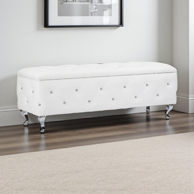 Soniya Faux Leather Upholstered Storage Bench in White Finish, 19'' H X 53.63'' W X 17.25'' D