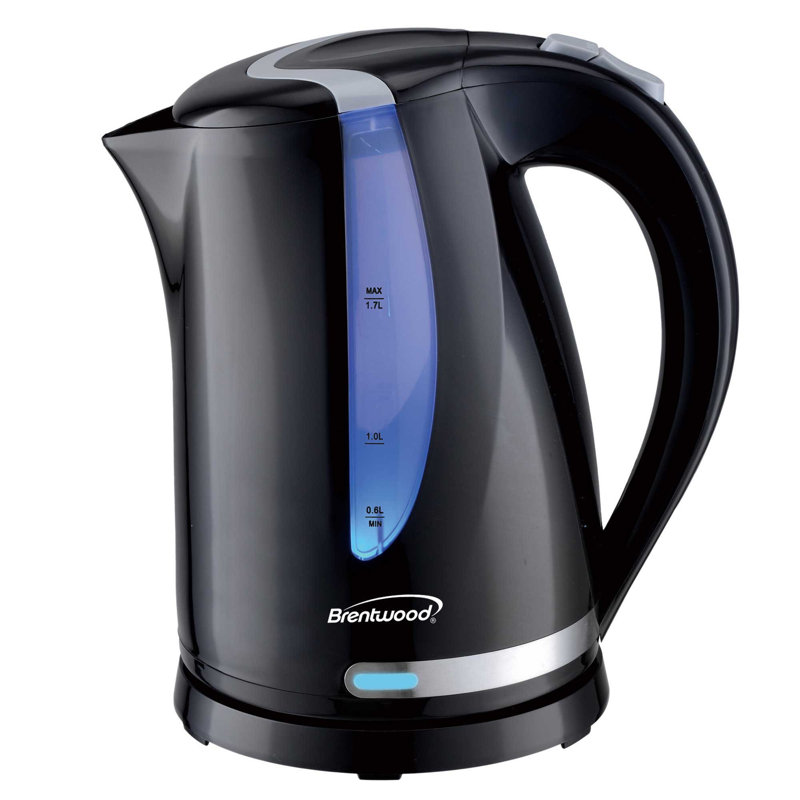 Bouilloire électrique sans fil Brentwood 1,7 L 1100 W 360 en noir avec élément chauffant dissimulé en acier inoxydable, Noir