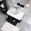 30 po W Meuble-lavabo mural simple noir avec lavabo blanc