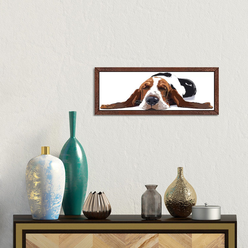 Workin' Like A Dog by Julie Ahmad - Floater Frame Panoramic Print on Canvas, Brown Framed