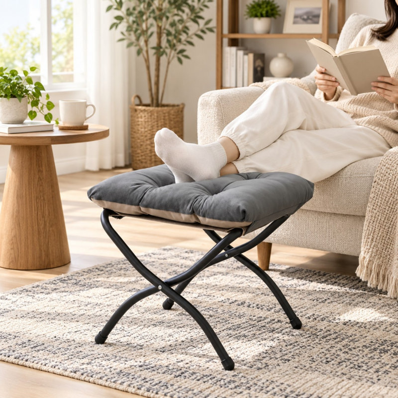 Tabouret pliant de 15 po avec coussin amovible et structure en métal