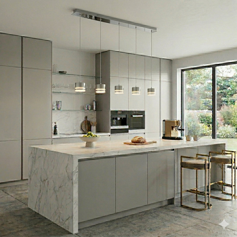 Luminaire suspendu linéaire à DEL de 5 lumières pour îlot de cuisine Barnsdall, Chrome