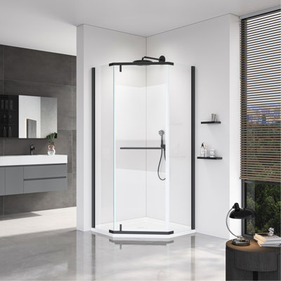 Porte de douche pivotante pour salle de bain avec verre trempé de 1/4 po de 6 mm, 36 x 36 x 72 po, esthétique noir mat, prévient les fuites d'eau et améliore l'espace, guide d'installation inclus