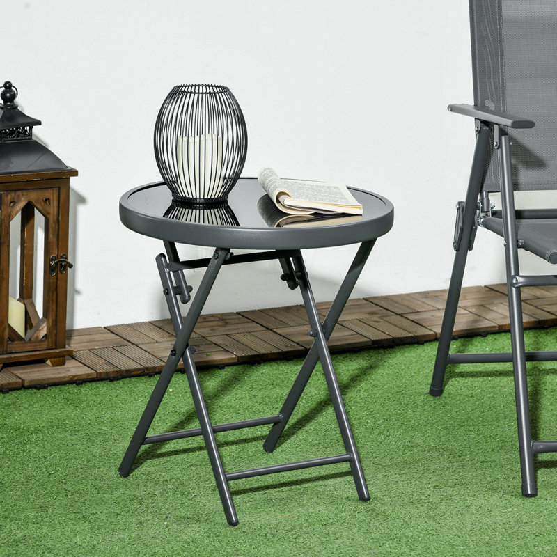Round Metal Folding Outdoor Bistro Table , 45cm cm W 45cm cm D, Black