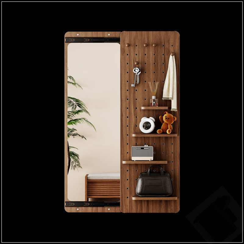 Miroir mural pleine grandeur avec tablette et crochet, conception multifonctionnelle pour une décoration intérieure compacte et élégante