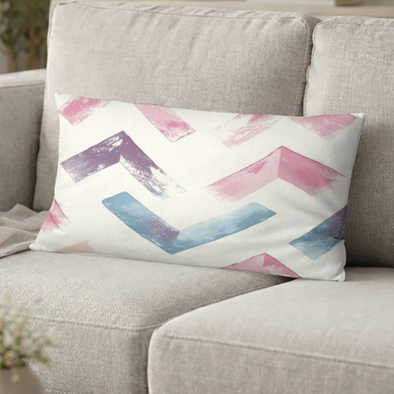 Coussin décoratif moderne à imprimé zigzags rouges, H 12 po x l 20 po