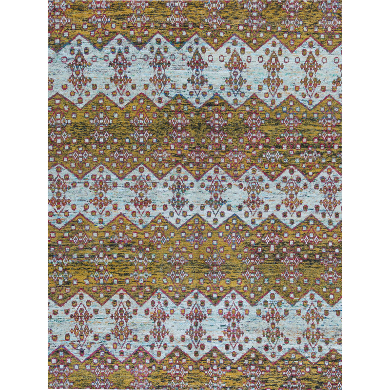 Tapis bleu, vert et brun noué à la main de haute qualité