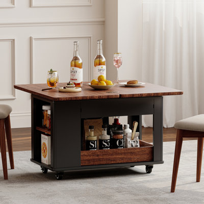 27.6'' Modern Multi-Function Coffee Table/Side Table With Foldable Top & Casters, Multi-Tier Storage, Black & Walnut, Table