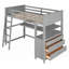 Lit mezzanine simple avec tiroirs et bureau - Spacieux Durable, gris (aucun sommier requis)-182295299-182295308