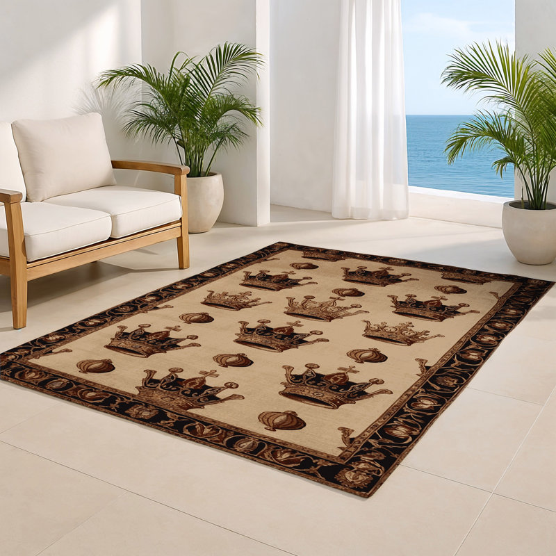 French Beige Indoor and Outdoor Area Rug, Rectangle 4' x 6'