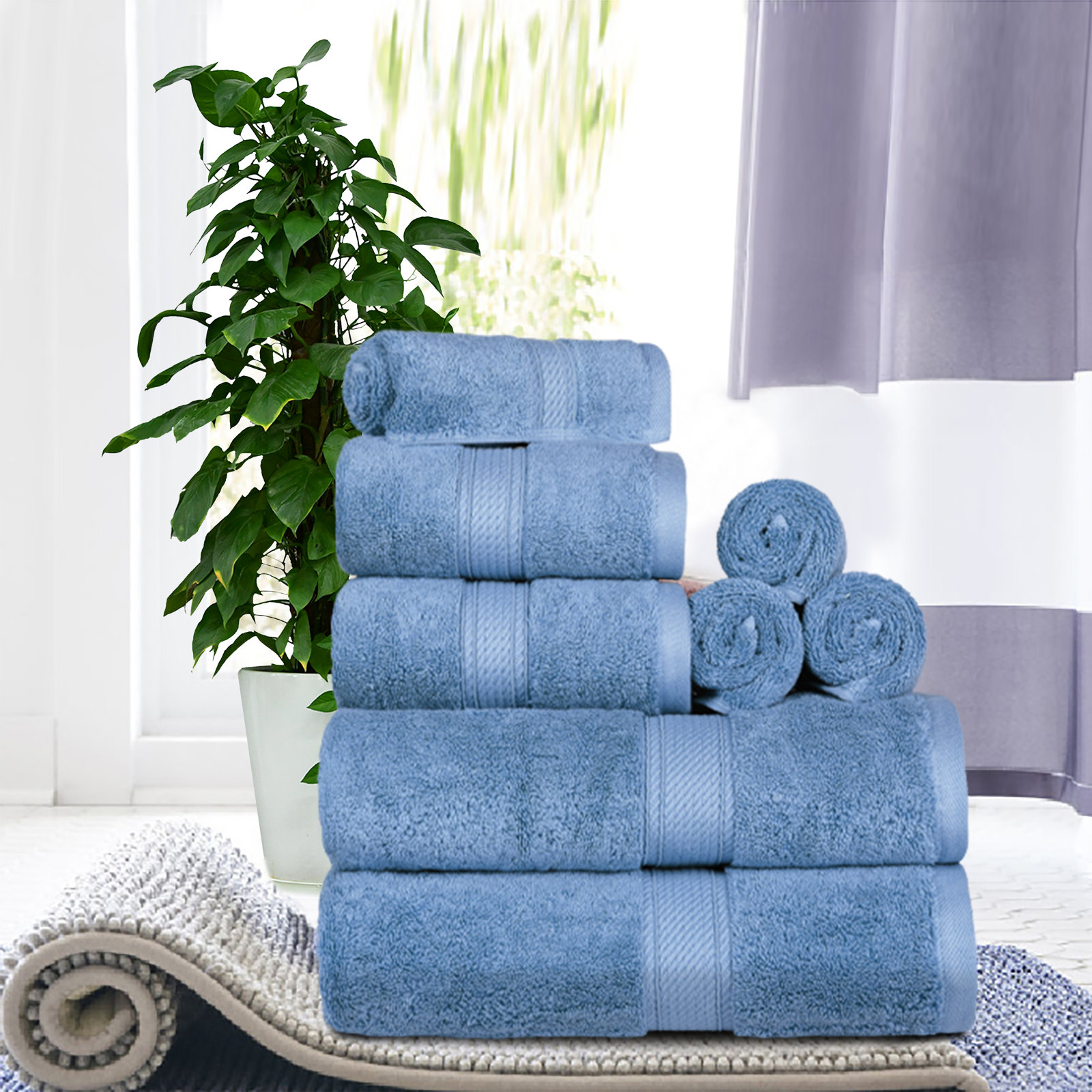 Renata 8-Piece Egyptian Cotton Towel Set, Denim Blue