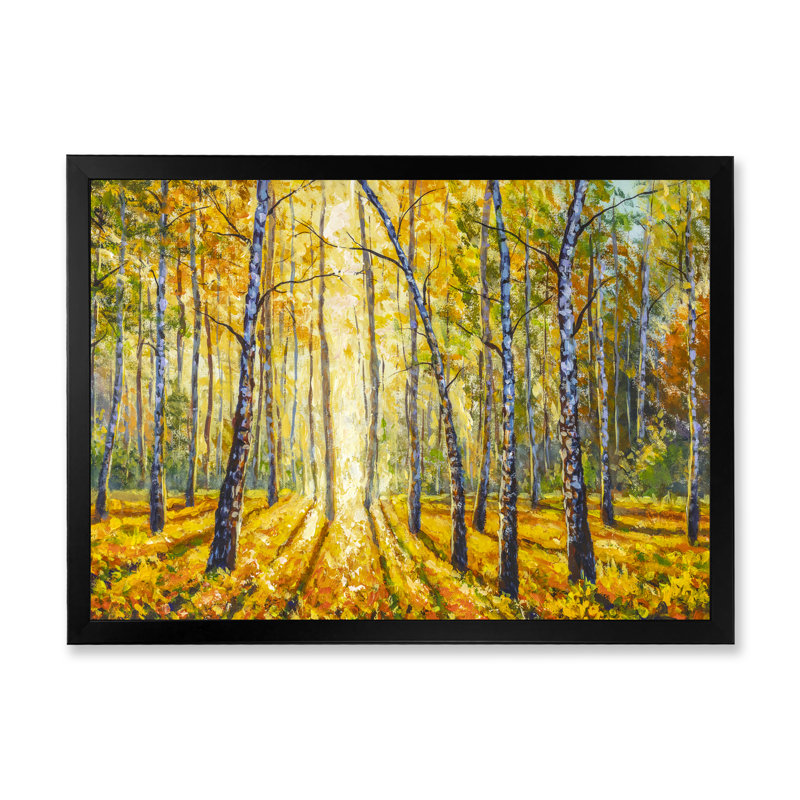 «Sunny Autumn Forest Landscape», reproduction sur toile flottante, H 16 po x l 32 po x P 1 po, Cadre noir