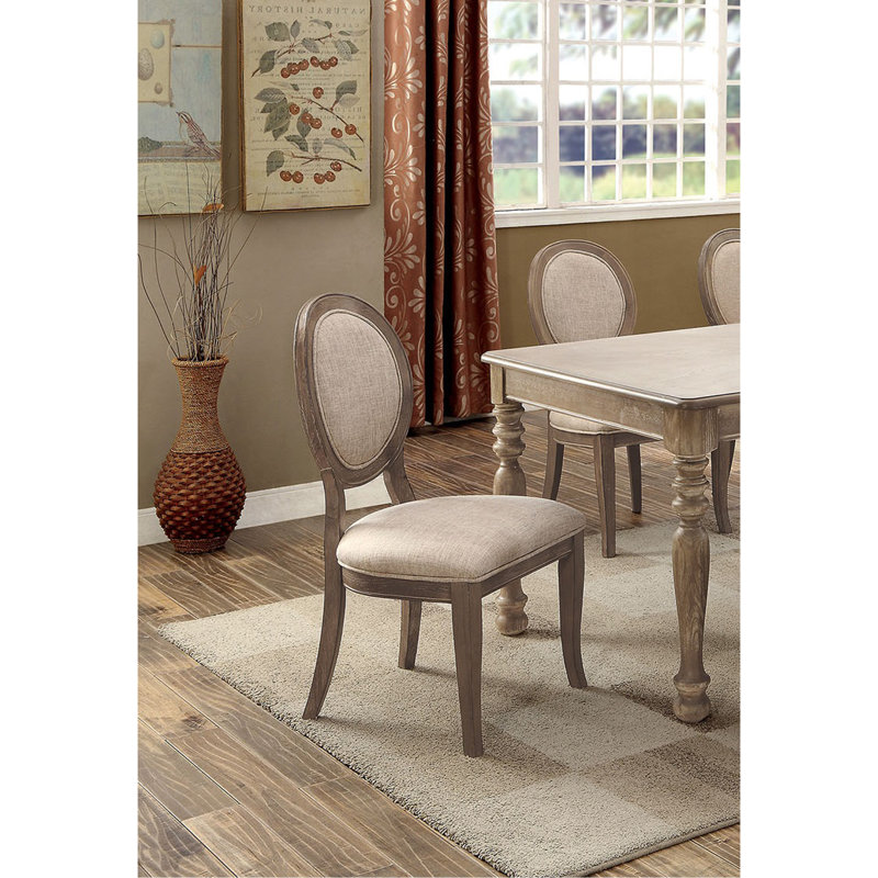 Ensemble de 2 chaises d'appoint de style transitionnel en chêne rustique et beige pour salle à manger rembourrée Cotswold