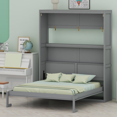 Modern Wall-Mounted Bed with Multi-Tier Display Shelves
