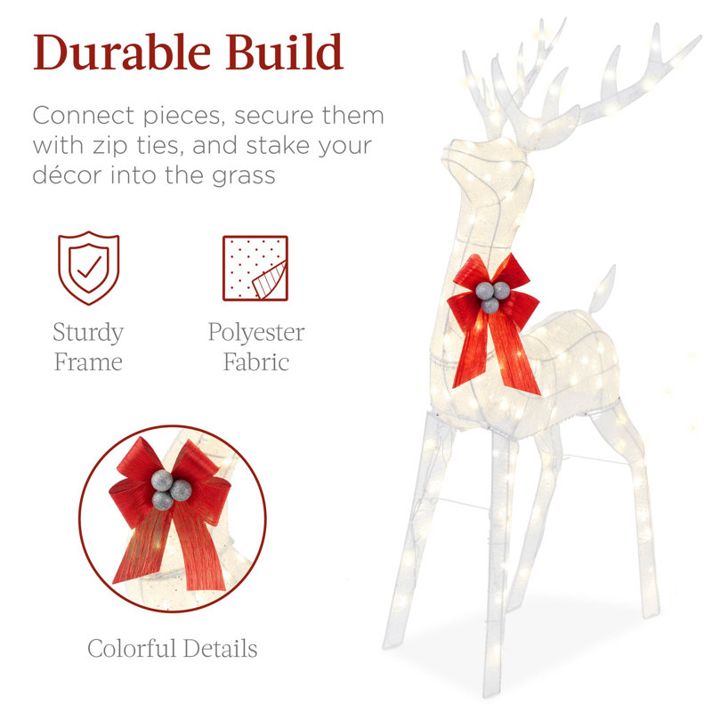 Reindeer Sleigh Yard Lighted Display, White, 48"H x 62"W x 10"D
