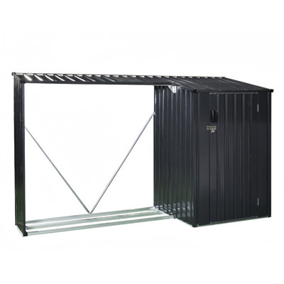 3Ft X 8.5Ft Outdoor Steel Firewood Rack And Metal Storage Shed,Two-In-One