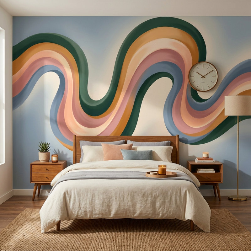 Décoration murale amovible rétro Mid-Century, Texturé non collé, 160 po x 108 po