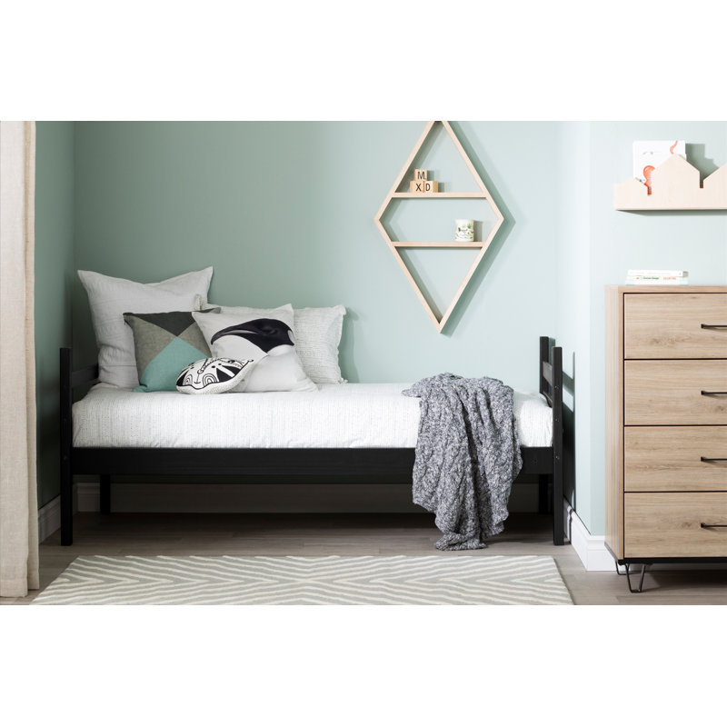 Twin Matte Black Pine Wood Bunk Bed Frame with Headboard