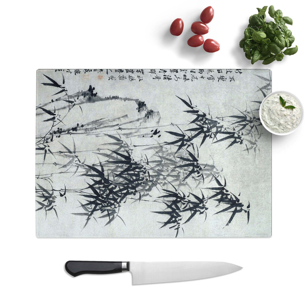 Tempered Glass Bamboo and Rocks Chopping Board