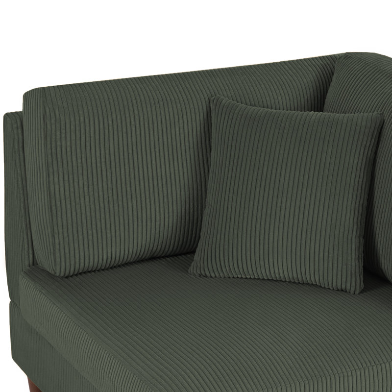 2 - Piece Upholstered Green Corduroy Modular Sectional with Pillow Back and Solid Wood Legs, Green