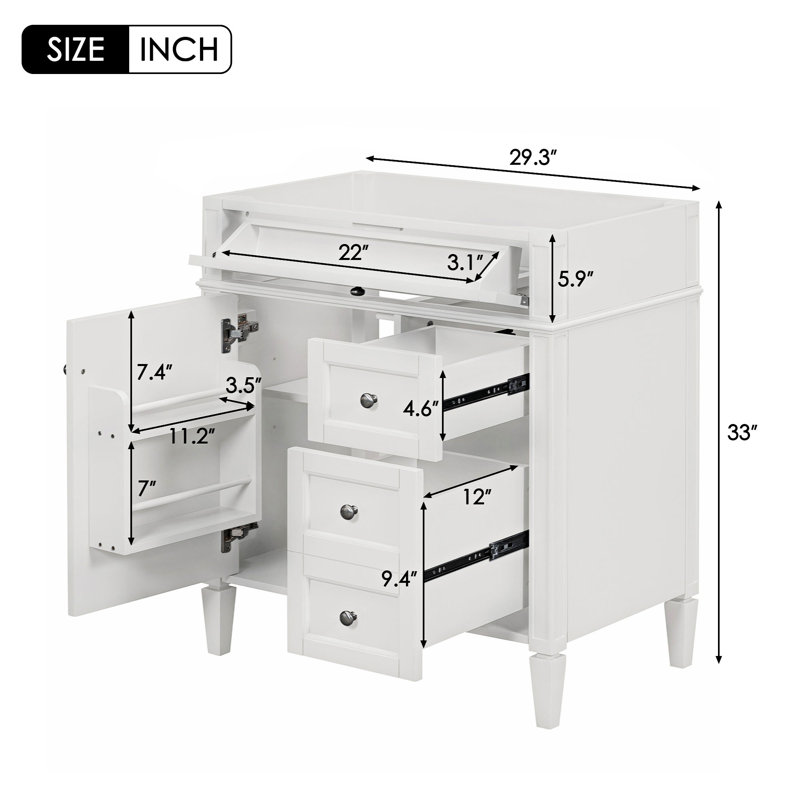 29.30'' Single Bathroom Vanity Base Only, White