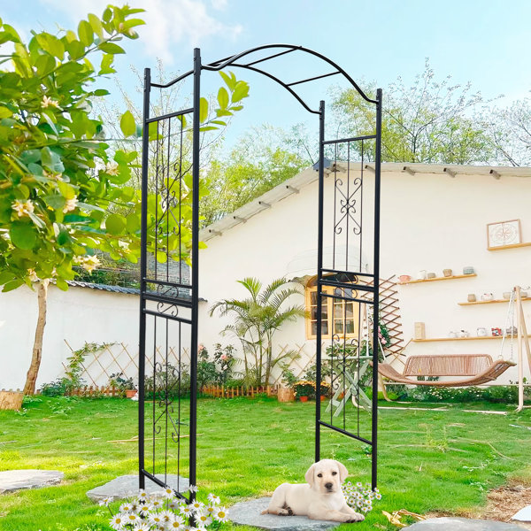 Mr.Ton Metal Garden Arch Trellis - Adjustable Height & Width, Black Powder-Coated, For Climbing Plants & Wedding Decor