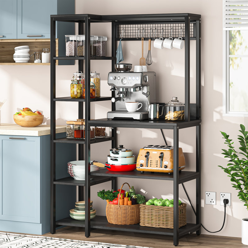 99.06Cm Iron Standard Baker's Rack with Microwave Compatibility, Black